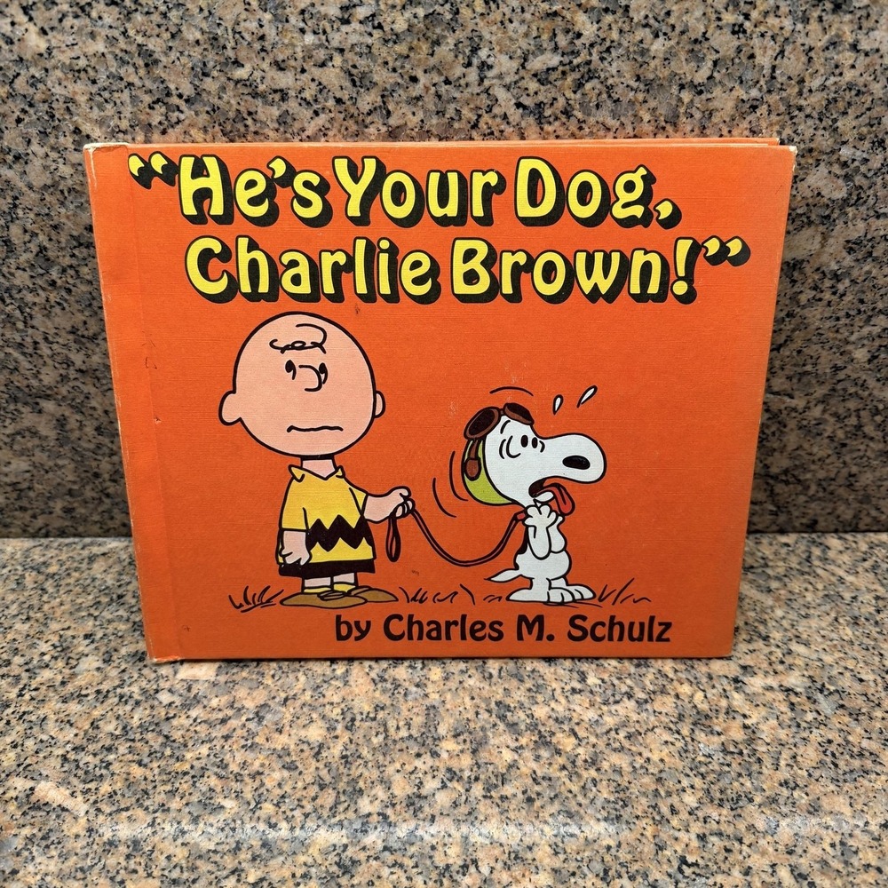 Vintage 1968 He's Your Dog, Charlie Brown Schulz World‎ Orange Peanuts HC Book